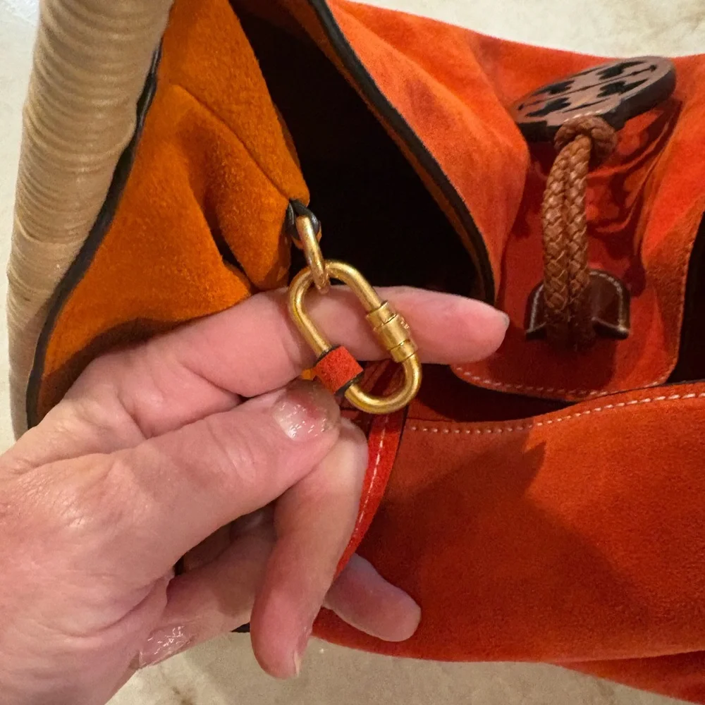 Tory Burch Suede and Wicker Runway Bag